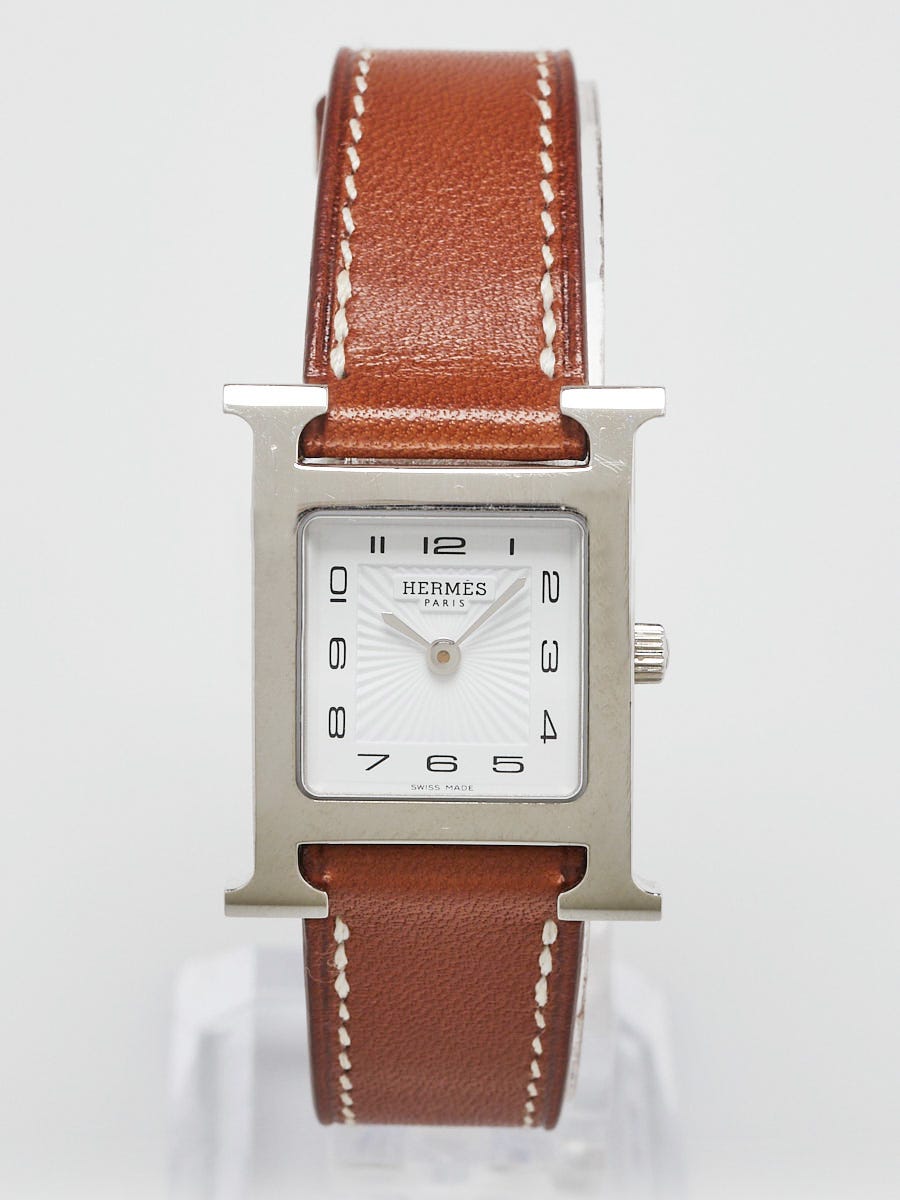 Hermes 21mm Stainless Steel and Natural Barenia Leather Heure H PM