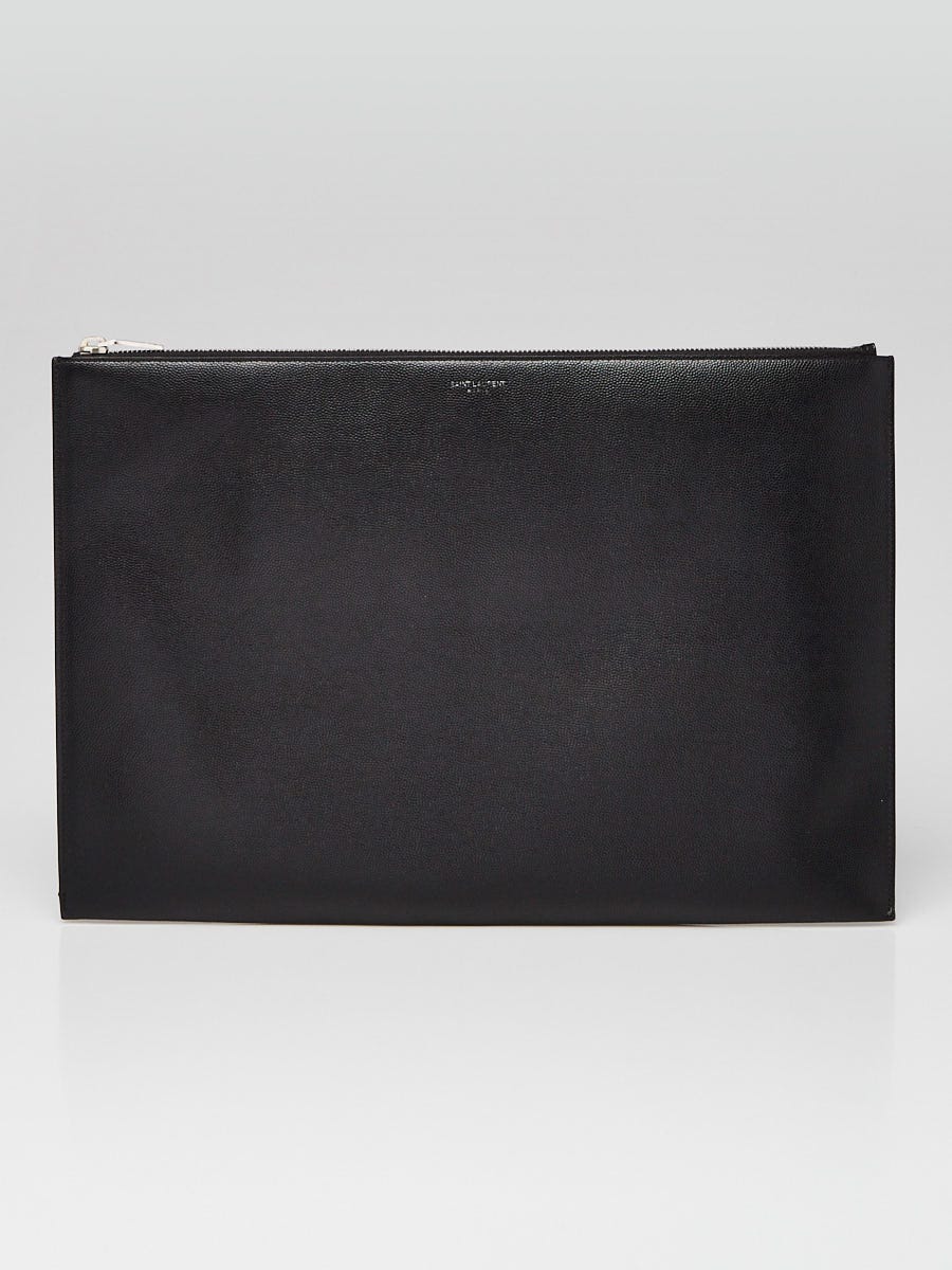 Yves Saint Laurent Black Grained Leather Medium Porte Document Bag