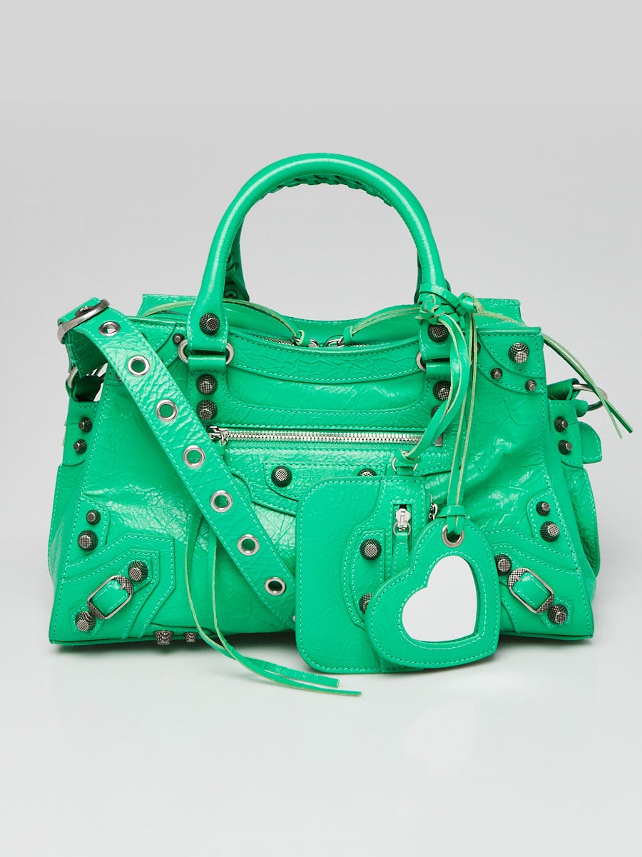 Balenciaga Vivid Green Lambskin Leather Small Neo Cagole City Bag