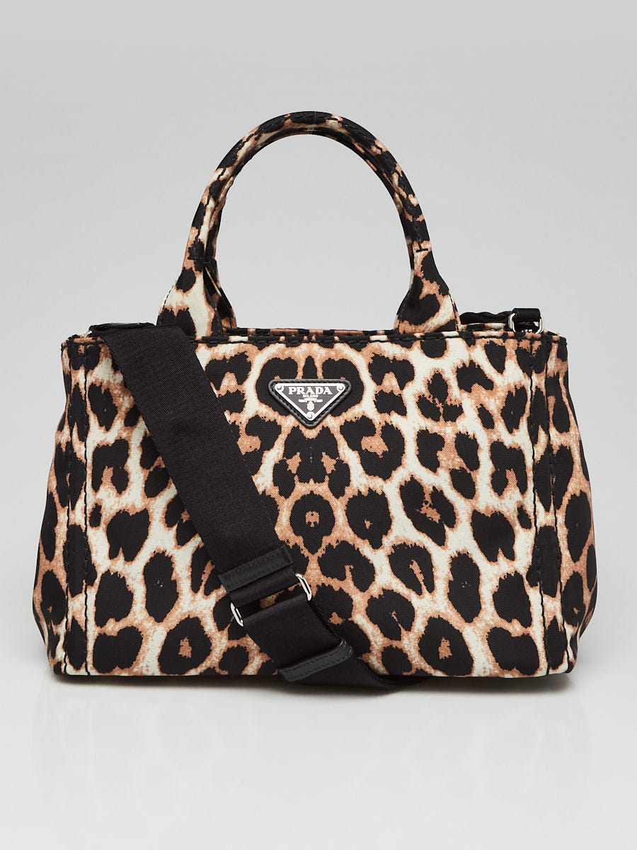 Prada Leopard Print Canvas Logo-Print Small Tote Bag 1BG439
