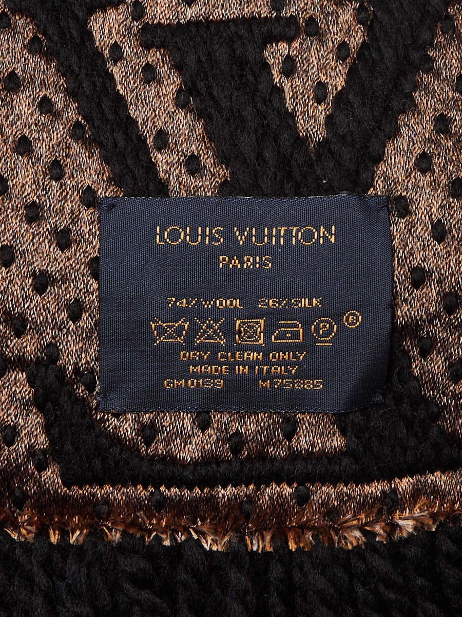 Louis Vuitton Black Leopard Print Wool/Silk Logomania Scarf