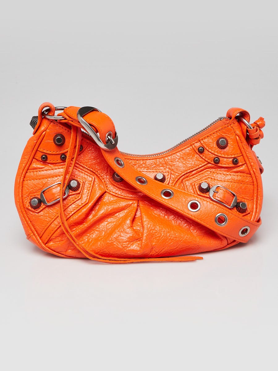 Balenciaga Bright Orange Croc Embossed Lambskin Leather Le Cagole