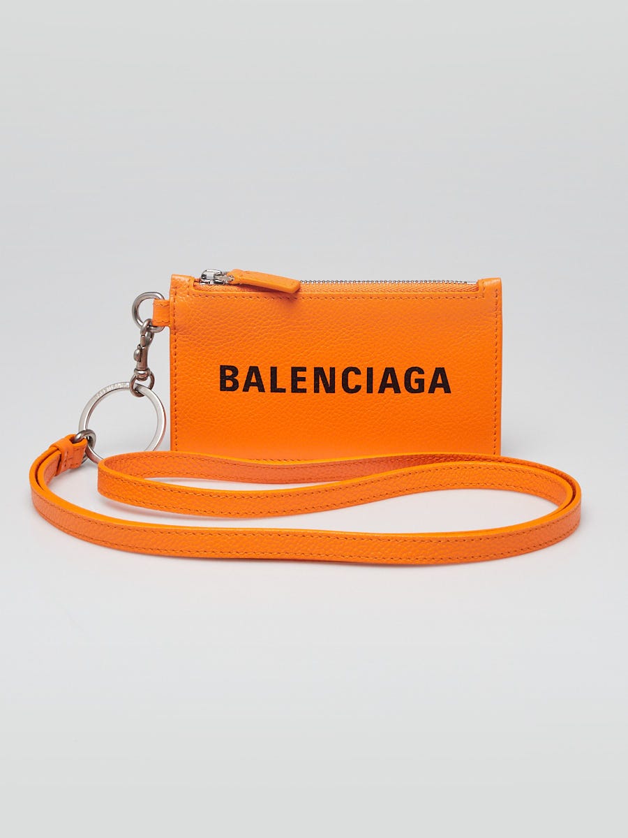 Balenciaga Orange Leather Card Holder On Strap | Yoogi's Closet