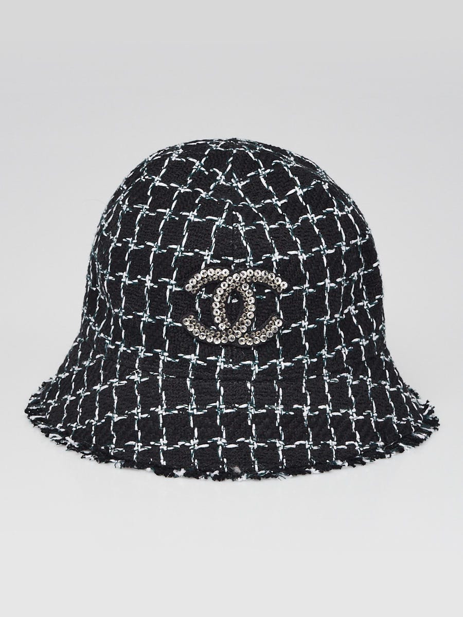 Chanel Black/White Tweed Cotton/Wool CC Bucket Hat Size 57
