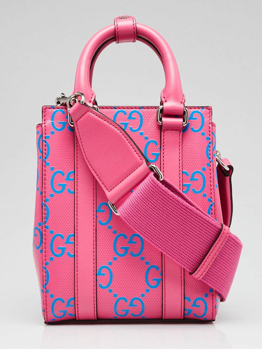 Gucci Pink/Blue Perforated Leather Mini Tote Crossbody Bag