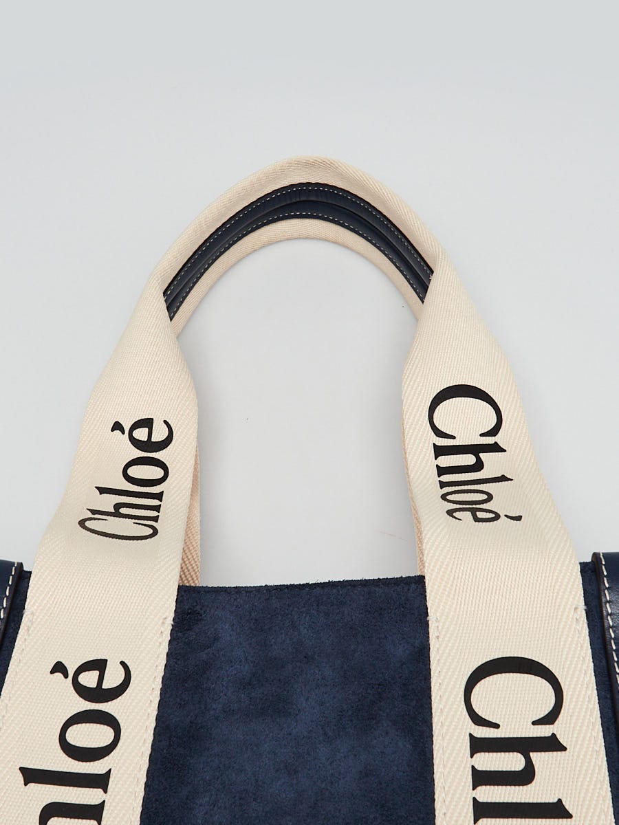 Chloe Blue Suede/Canvas Medium Woody Tote Bag | Yoogi's Closet
