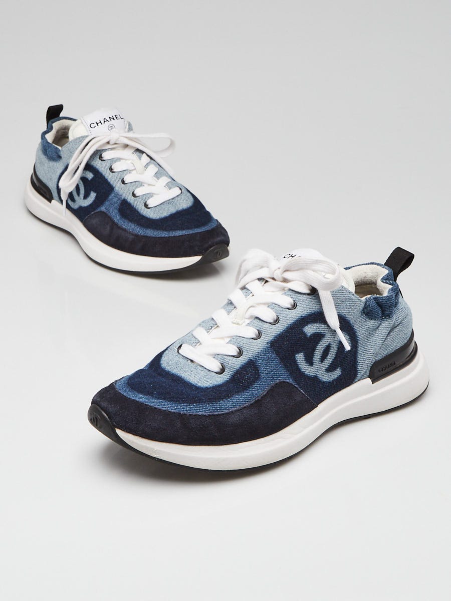 Chanel Blue Suede/Denim CC Sneakers Size 7.5/38 | Yoogi's Closet