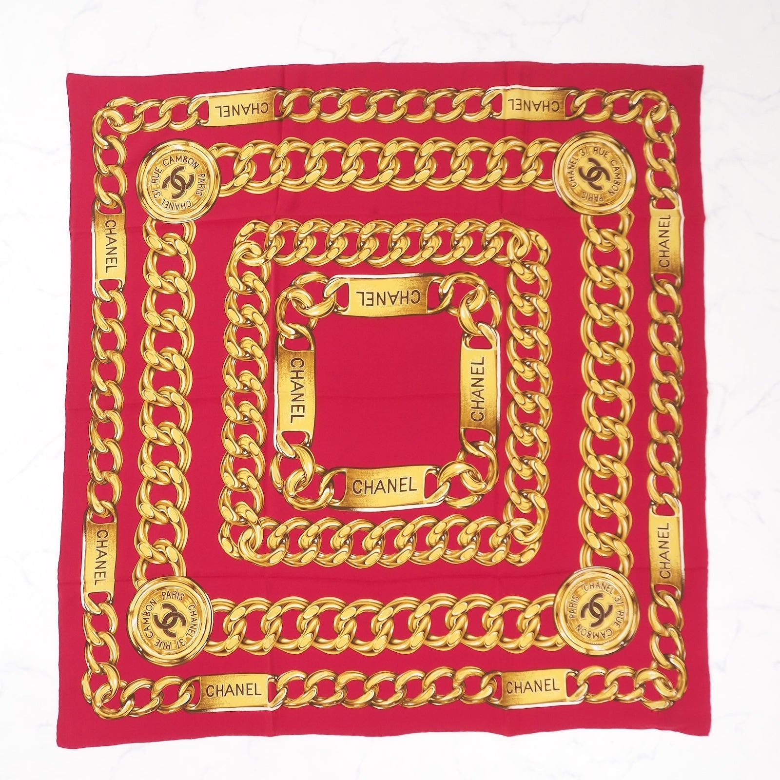 シャネル CHANEL スカーフ レッド ゴールド レディース 箱付 美品 4