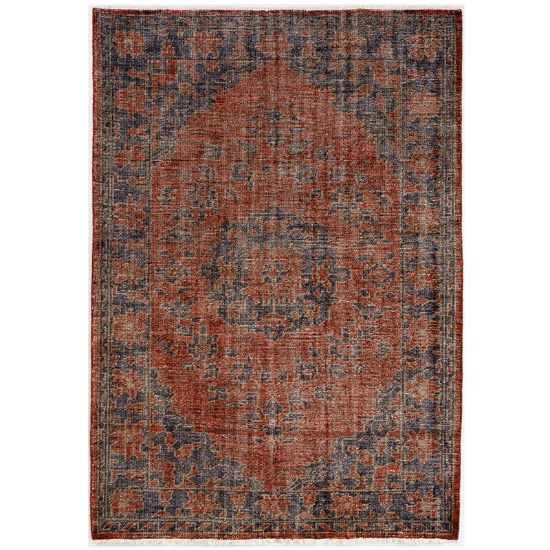 ヴィンテージ風ラグ ウール100％の青いラグ [DP03ブルー] | ボー