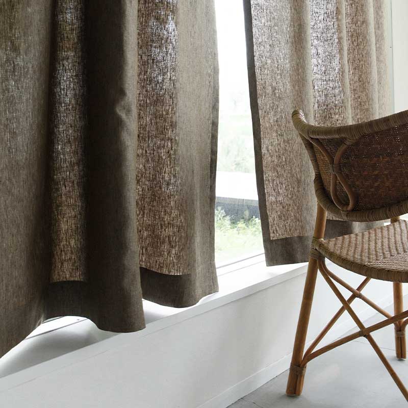 光沢のある既成サイズリネンカーテン [オリーブ Chintz] リネン100