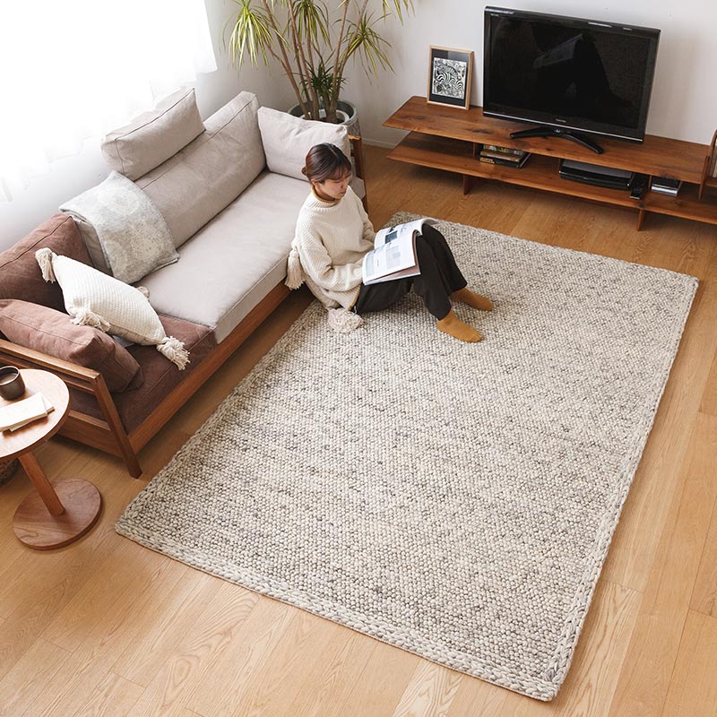 天然素材の北欧風厚手ウールラグ [ホワイトグレー] / WW52S | ボー