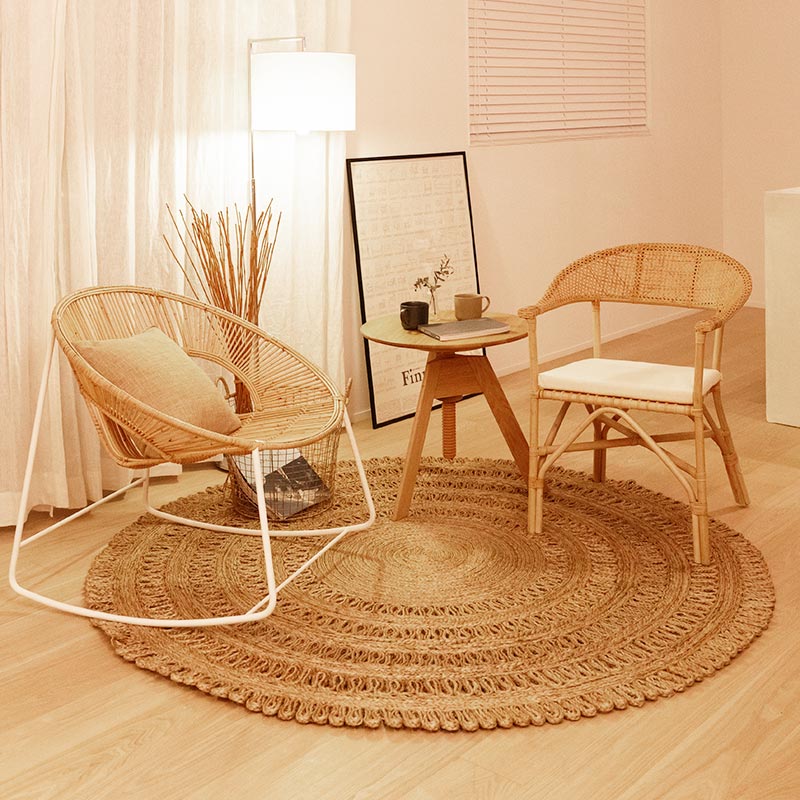 手仕事で仕上げた天然素材のジュートラグ円形（サークル） [ジュート