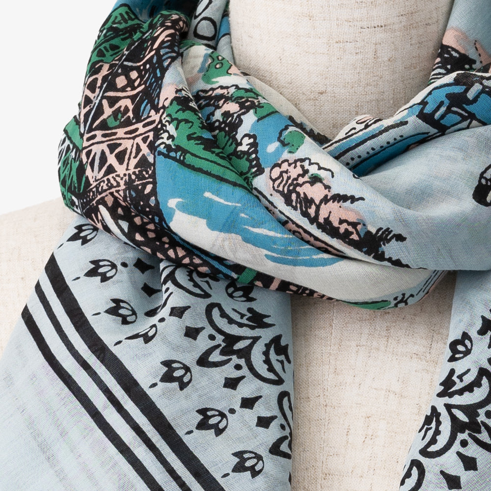 Paris マッププリント ビッグスカーフ L. Blue / BBB2100 Paris-c2