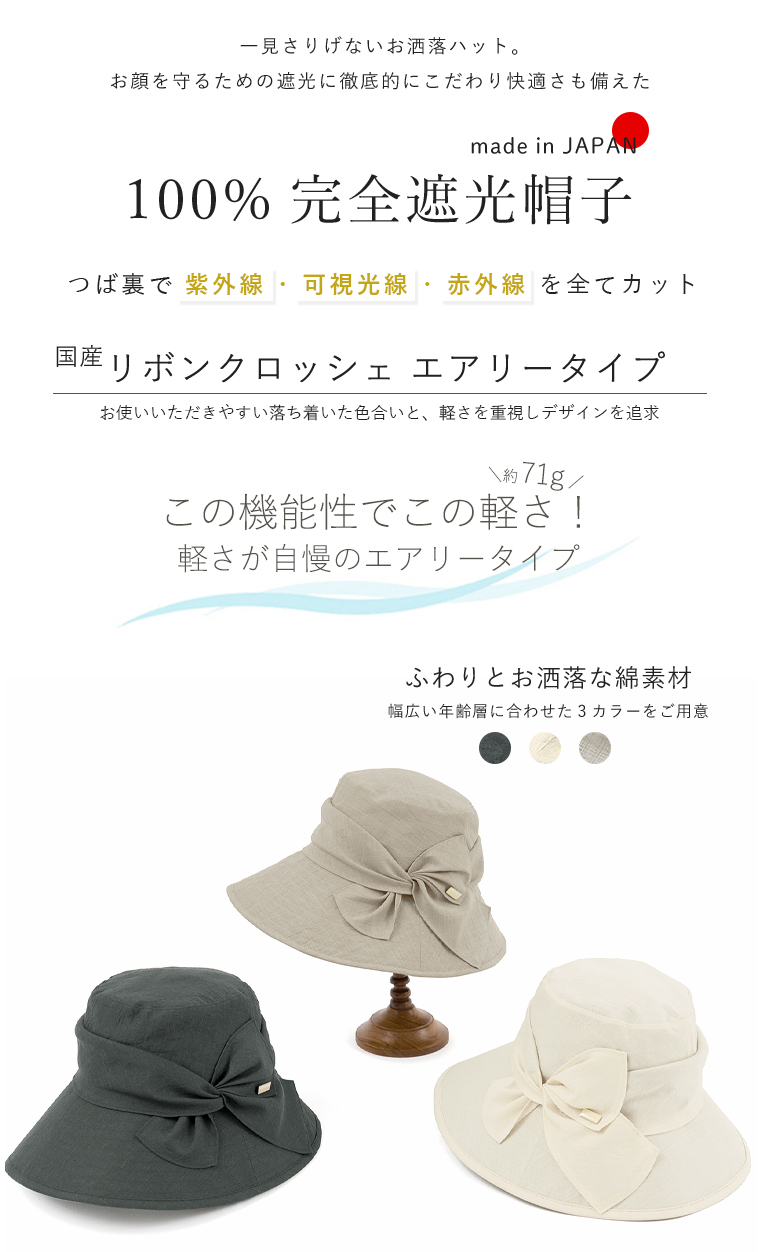 100% 完全遮光 国産 リボンクロッシェ エアリータイプ 薄コットン
