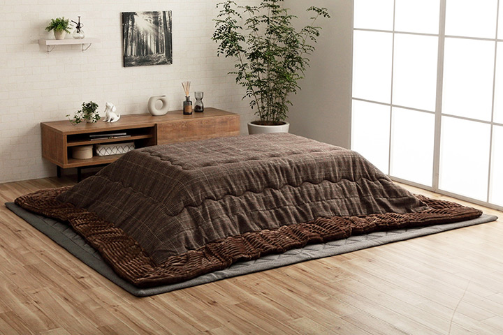 ツイードチェックがおしゃれな薄掛けこたつ布団『ブランドン ブラウン