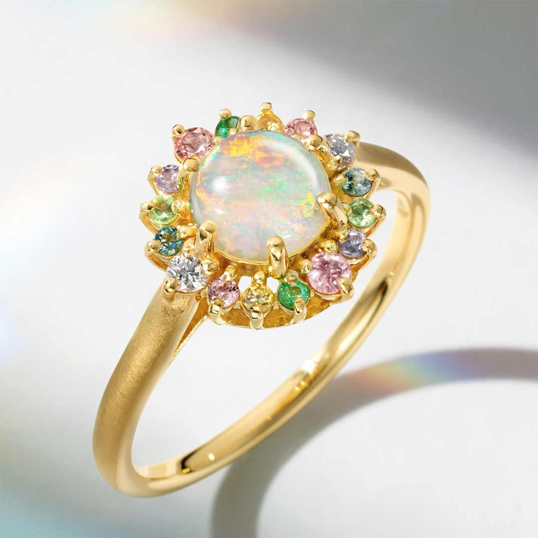 オパール(オーストラリア産)×マルチカラージュエル K10/K18/PTリング