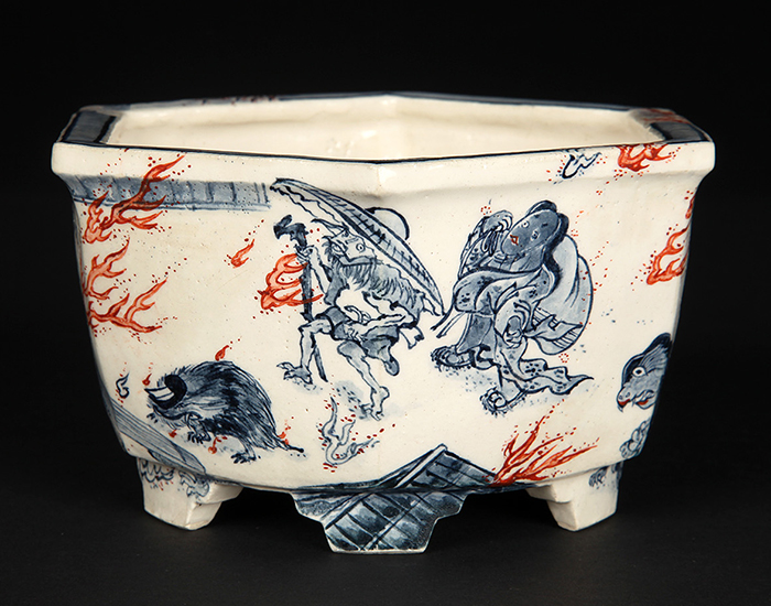 七代渋草柳造染付百鬼夜行図六角鉢 | 盆栽、盆栽書籍、盆栽鉢の通販