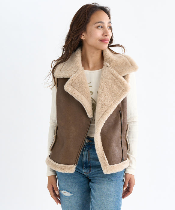 SALE】BILLABONG レディース FAUX LEATHER MOUTON ベスト 【2025年秋冬