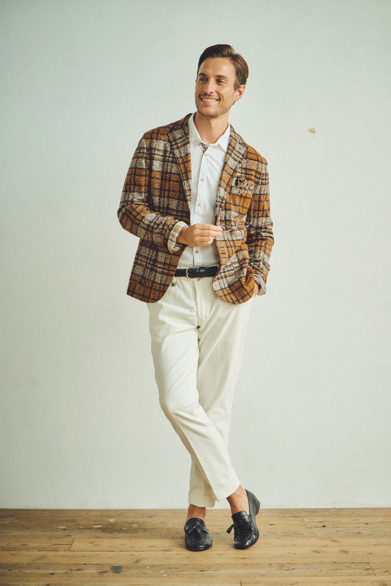 タータンチェックウールジャケット / VAR1 ブラウン BOB JAPAN