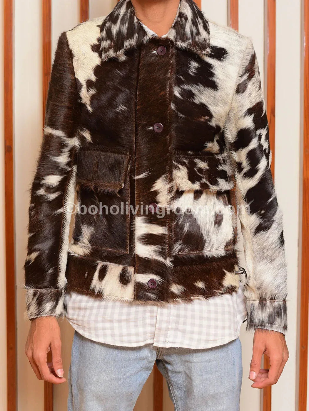 Long Sleeve Hair On Cowhide Jacket – Boho Living Room