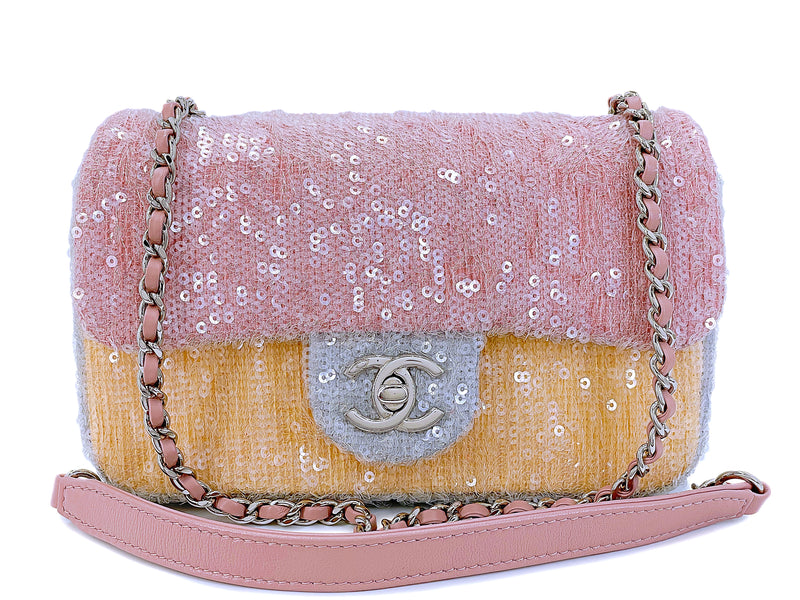 Chanel Pastel Rainbow Sequin Waterfall Rectangular Mini Flap Bag