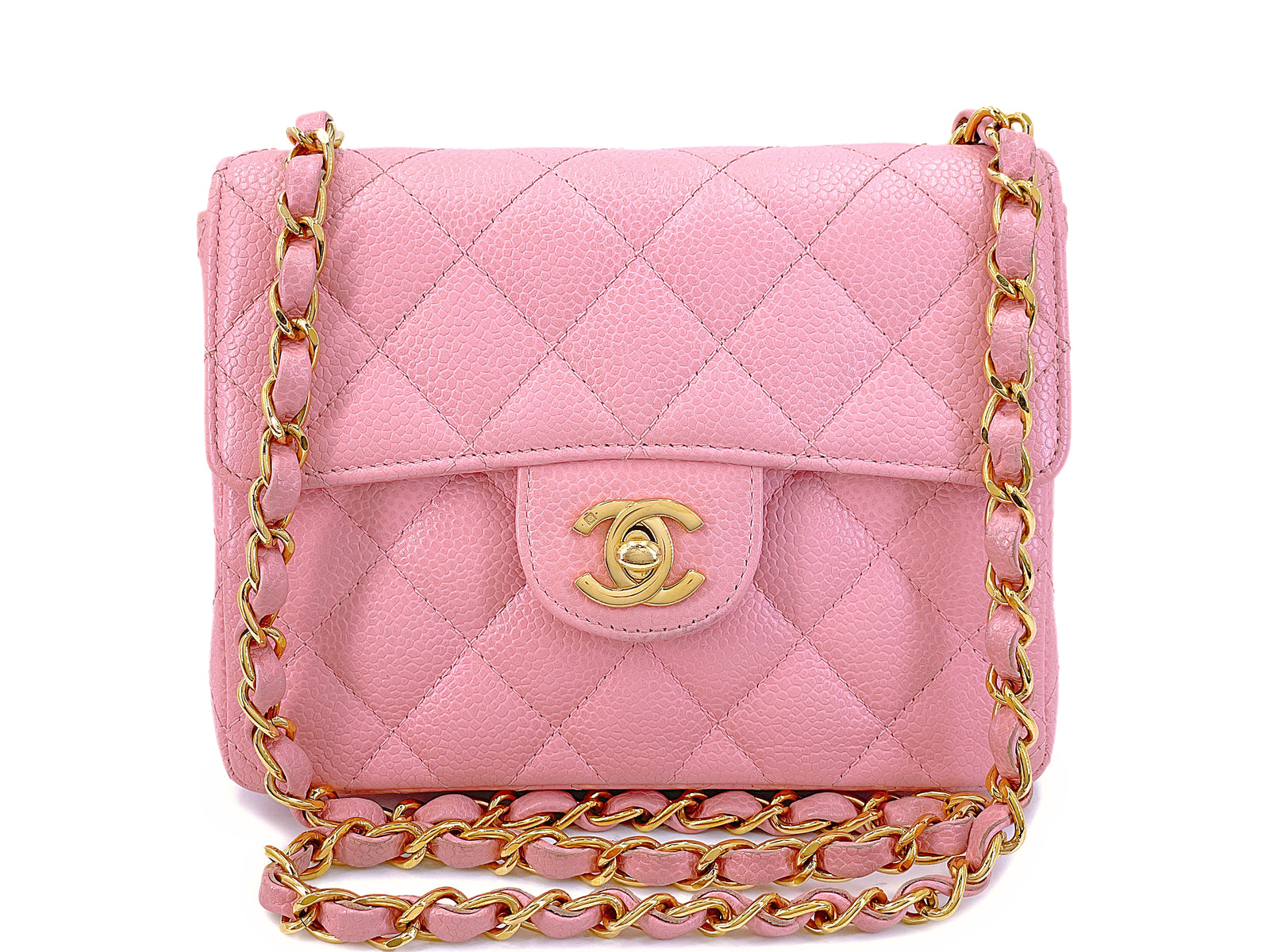 Chanel 2004 Vintage Sakura Pink Caviar Square Mini Flap Bag 24k