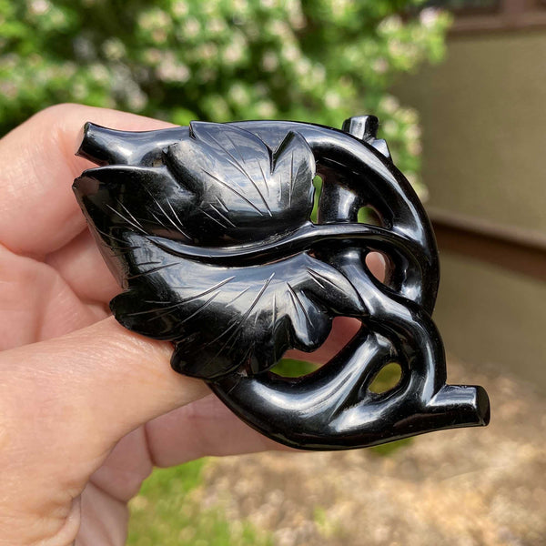 Large Victorian Carved Ivy Leaf Whitby Jet Brooch – Boylerpf