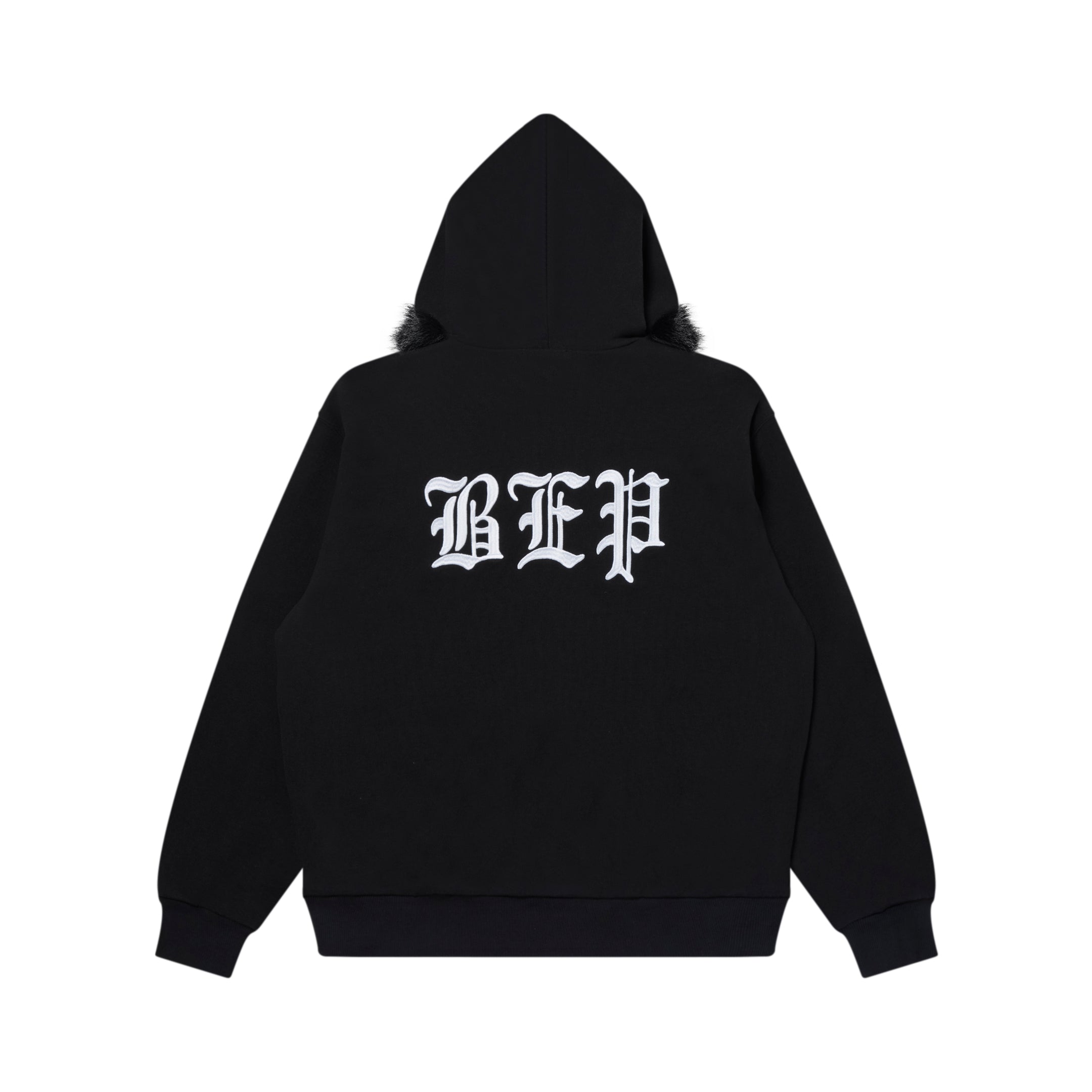 3 LETTER OE FUR HOODED ZIP HOODIE BLACK – BlackEyePatch