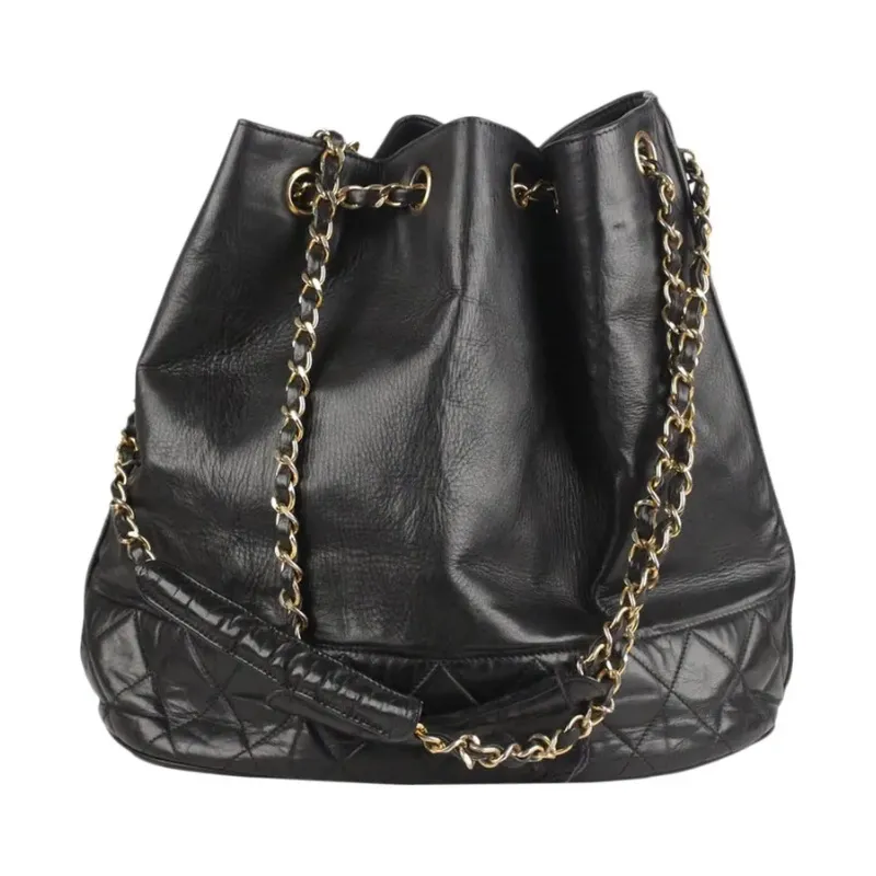 巾着 チェーンショルダーバッグ カーフ ブラック ｜ブランド買取なら