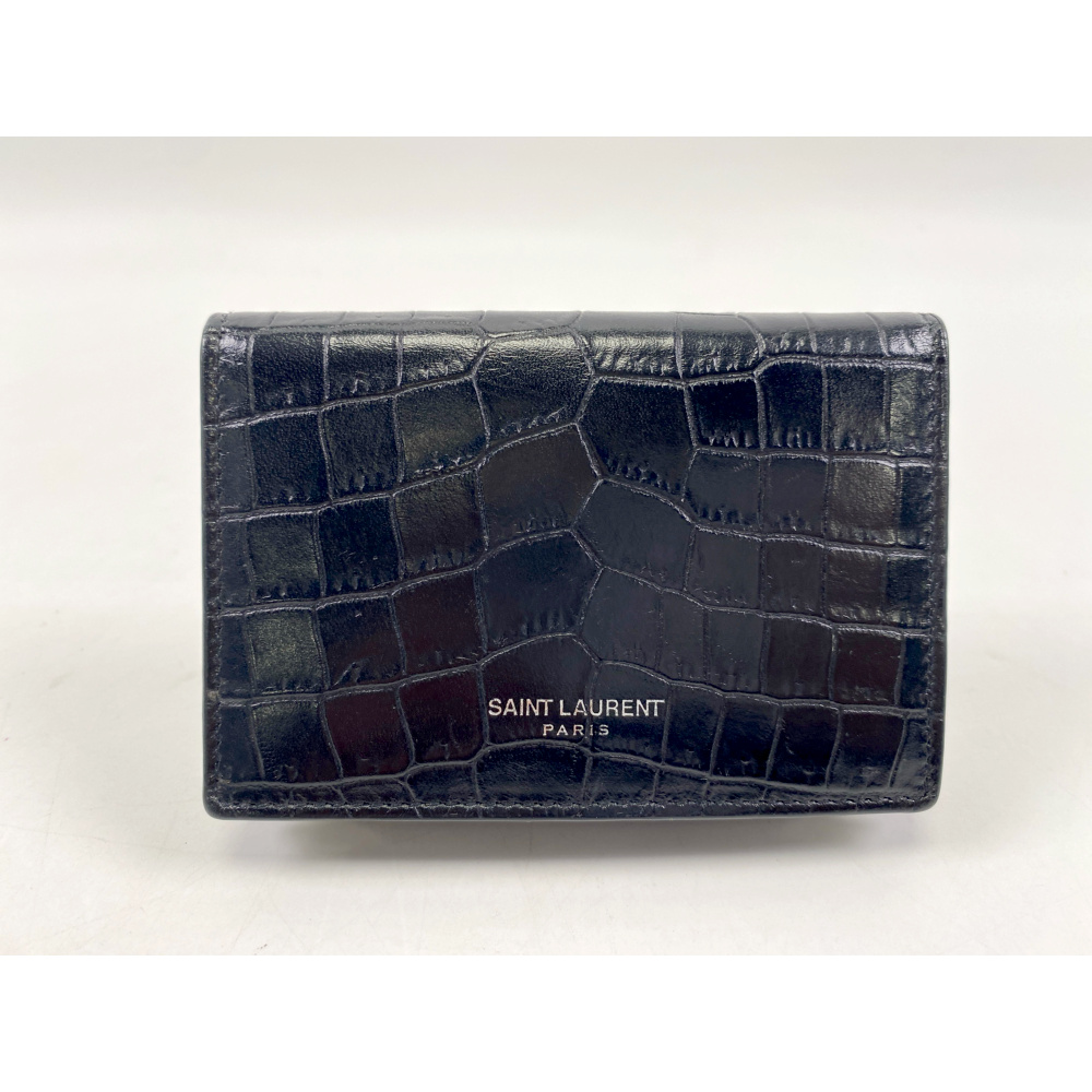 サンローラン クロコ 型押し 名刺入れ カードケース 黒 レザー 469333