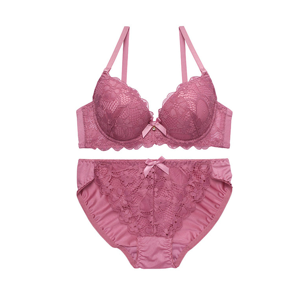 小胸フィット】フロントレースデザインのブラ＆ショーツセット b8090f