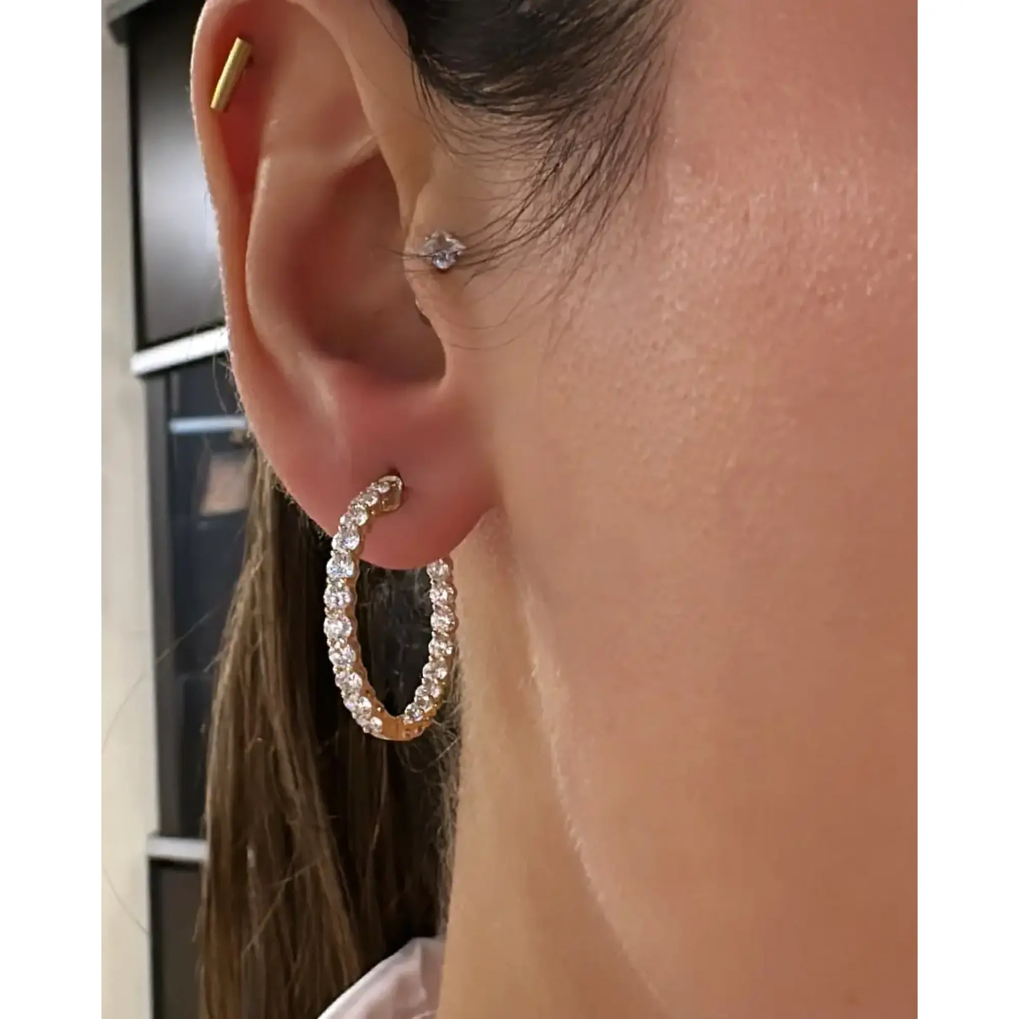 Round Cut Lab Grown Diamond Inside Out Hoop Earrings 14K Yellow