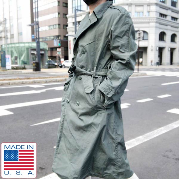 美品 70's USA製 実物 米軍 US ARMY レインコート 緑系 40R トレンチ