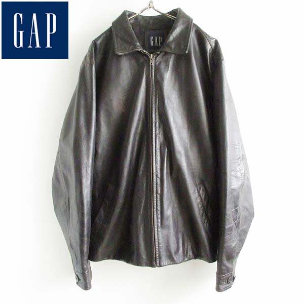 90s GAP オールド ギャップ 肉厚 レザー ジャケット L ダークブラウン