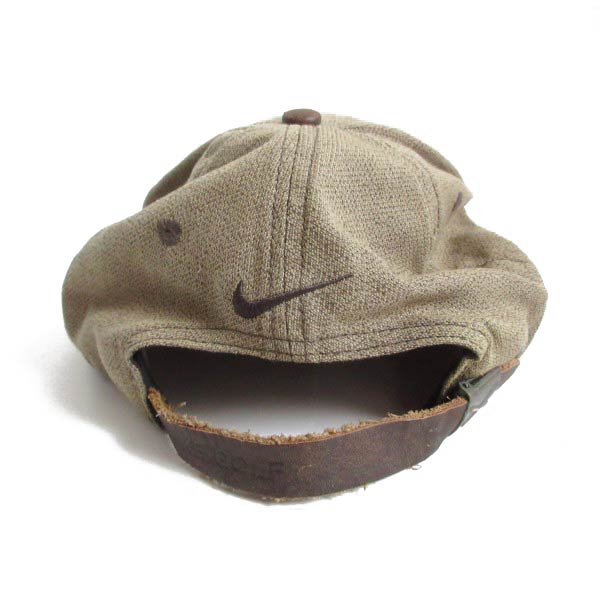 90s 白タグ NIKE GOLF レザー×ファブリック切替 キャップ 金属パーツ