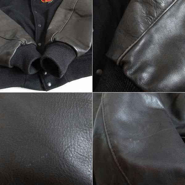 美品 80s-90s USA製 Dehen ウール×袖レザー スタジャン Lサイズ 黒