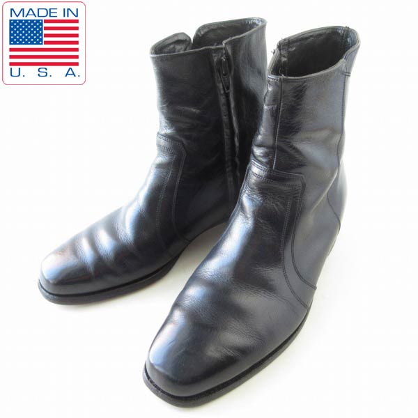 70s USA製 フローシャイム サイドジップ ブーツ 黒 26.5cm | アメリカ