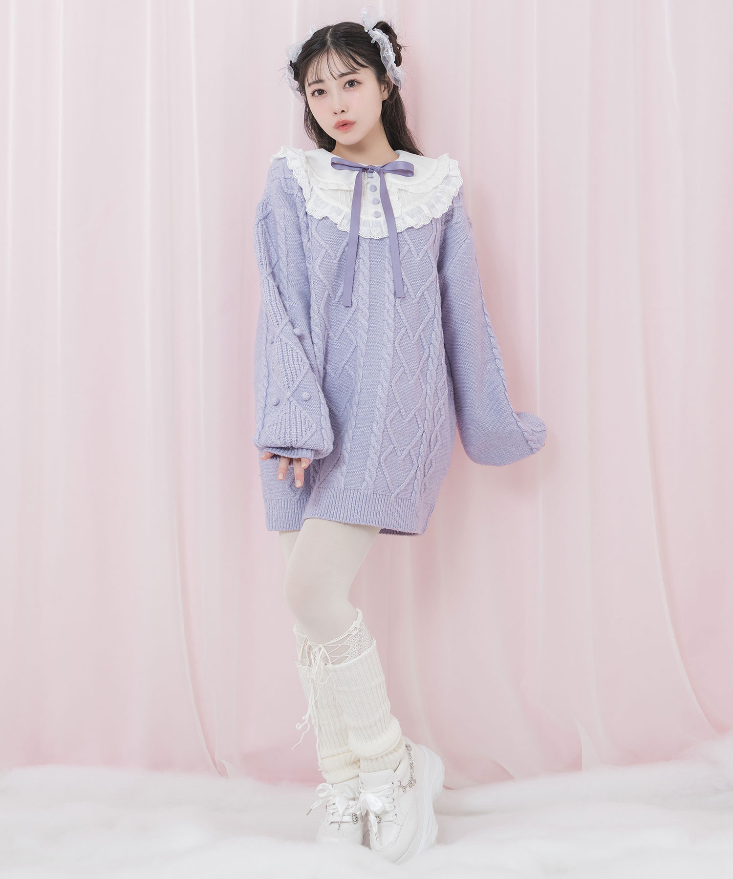 コットンレース配色ニットワンピース – BUNNY APARTMENT