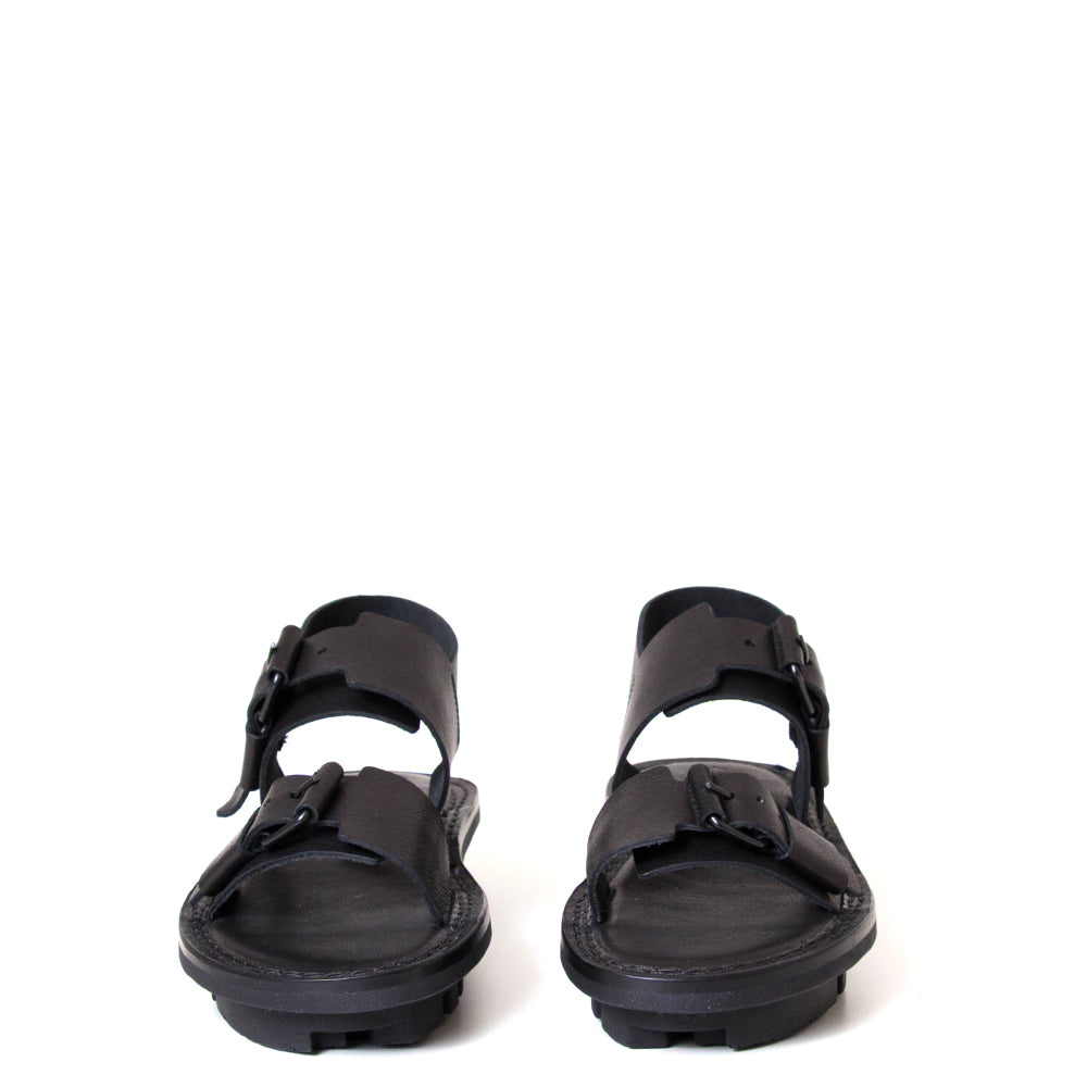 Trippen Review. Women's platform black leather sandal. Made in