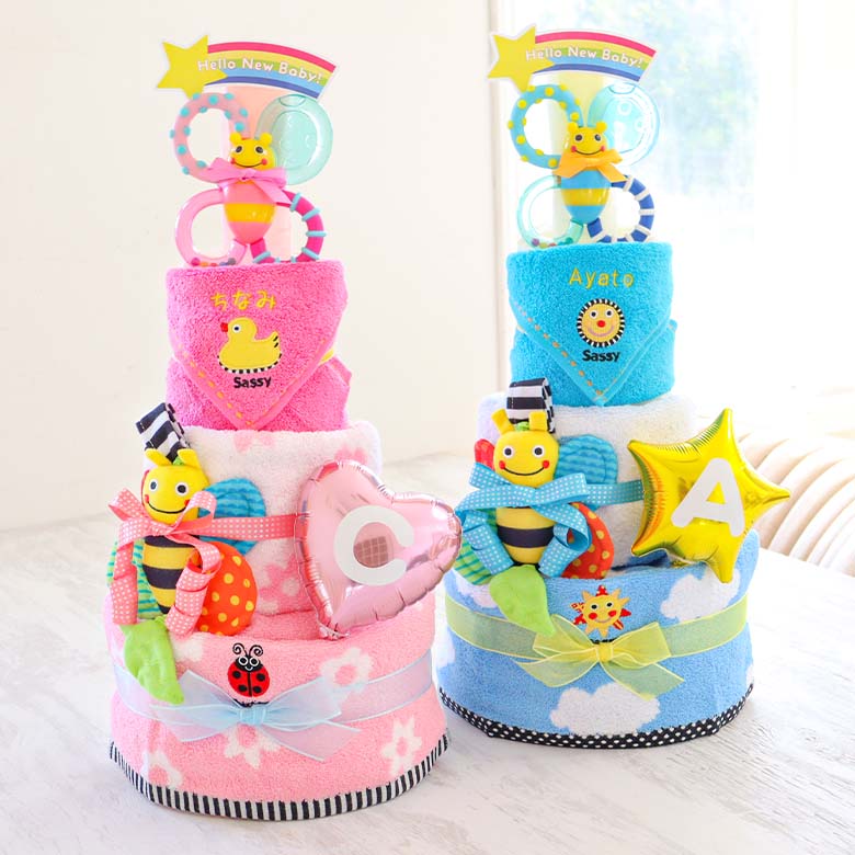 おむつケーキ】Sassyカミカミみつばちおむつケーキ
