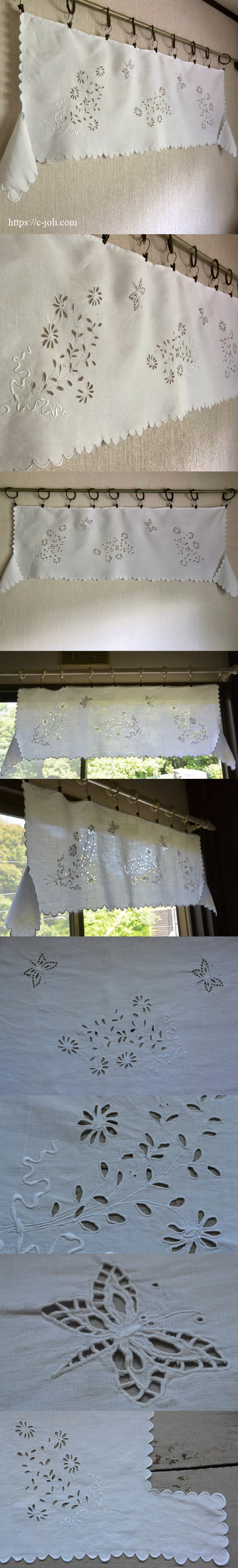 C-899 フランスアンティークリネンカーテン/カフェカーテン カット