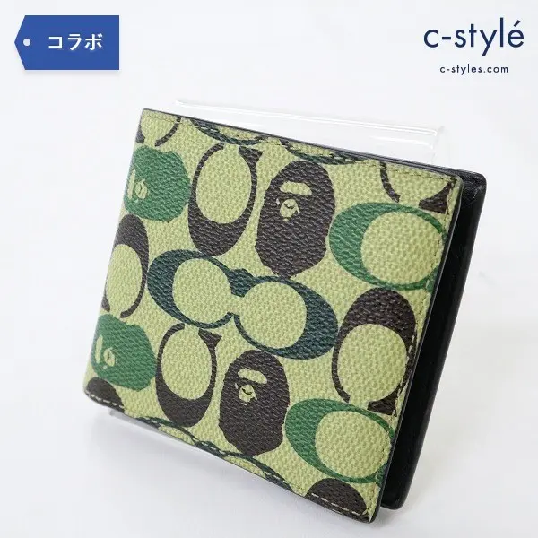 A BATHING APE × COACH SIG COIN WALLET 二つ折り財布 ロゴ レザー