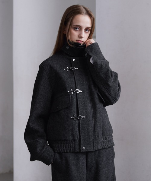 clel グレー ウールブレンドヘリンボン ファイヤーマンブルゾン CLEL