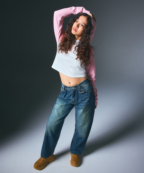 LOGO PATCH WIDE TAPERED DENIM PANTS（デニムパンツ）｜X-girl