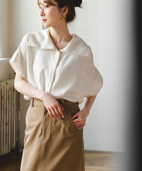 セール】2WAYワイドカラーヘビーキュプラブラウス（シャツ/ブラウス