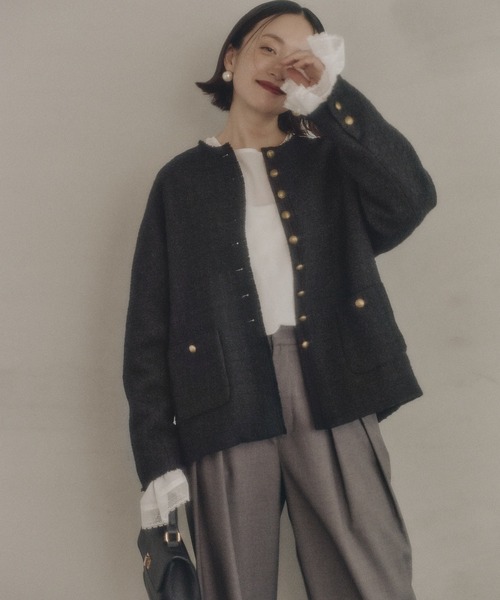 PUAL CE CIN（ピュアルセシン）の「スラブツイード ノーカラー