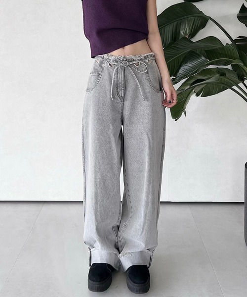 musubore（ムスボレ）の「ワイドハトメデニムパンツ（デニムパンツ