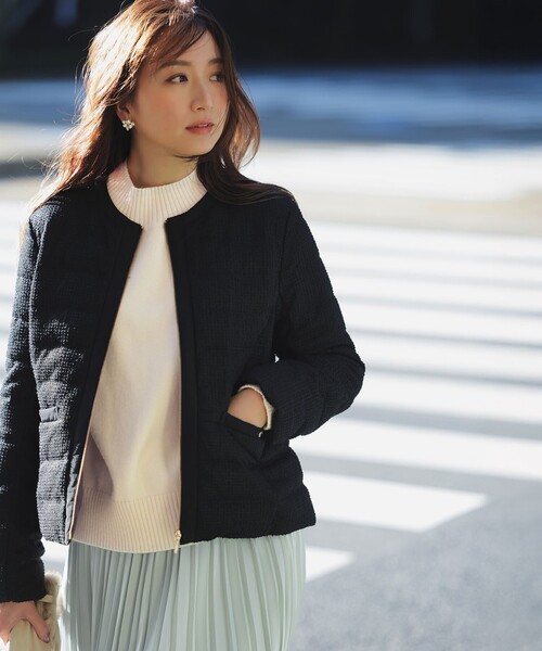 2WAY】ツイードノーカラー ダウンジャケット（ダウンジャケット/コート