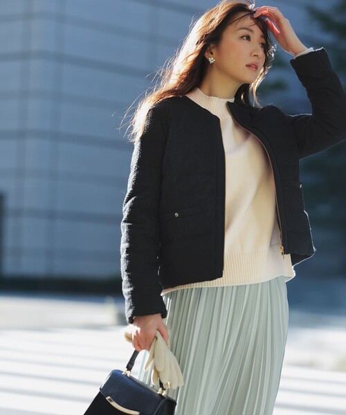 2WAY】ツイードノーカラー ダウンジャケット（ダウンジャケット/コート