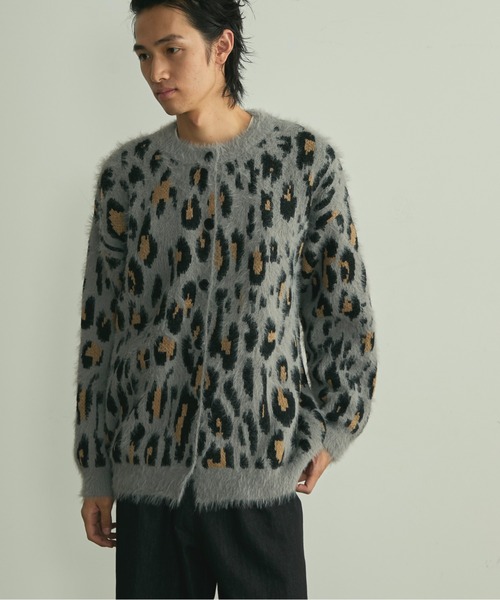 セール】Fuzzy Leopard Crewneck Knit Cardigan / シャギーレオパード